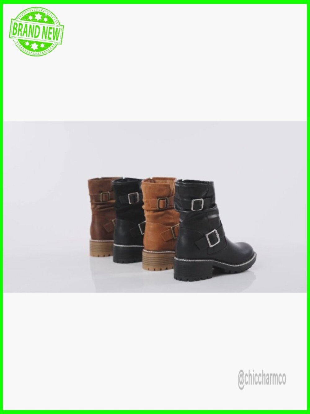 Ankle Boots Women Combat Booties Low Heel Round Toe Side Zip - Picture 7 of 7